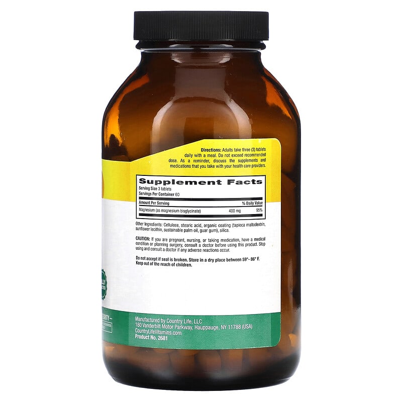 Country Life, Chelated Magnesium Glycinate, 133 mg, 180 Tablets 15794026815