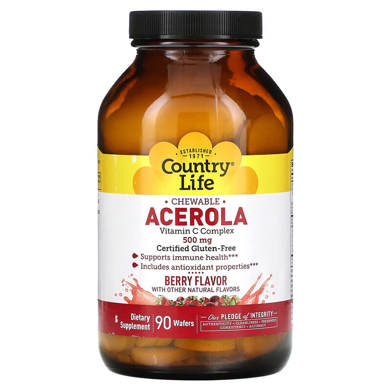 Country Life Chewable Acerola Vitamin C Complex Berry 500 mg 90 Wafers 15794072102