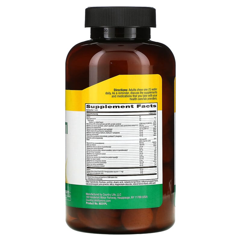 Country Life, Chewable Adult Multi, Pineapple-Orange, 120 Wafers 15794080312