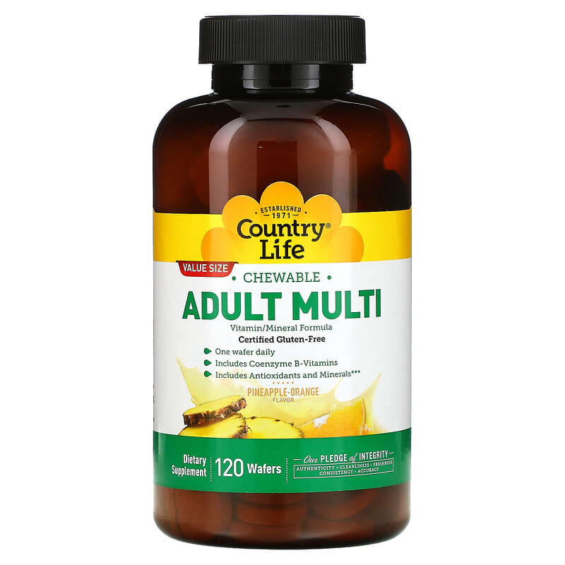 Country Life Chewable Adult Multi Pineapple-Orange 120 Wafers 15794080312