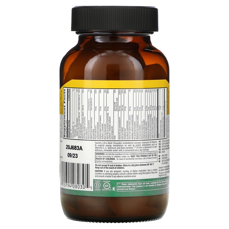 Country Life, Chewable Adult Multi, Pineapple-Orange, 60 Wafers 15794080305