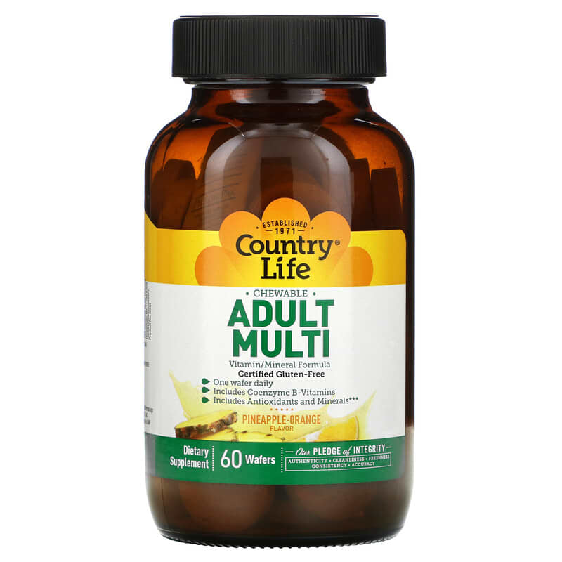 Country Life Chewable Adult Multi Pineapple-Orange 60 Wafers 15794080305