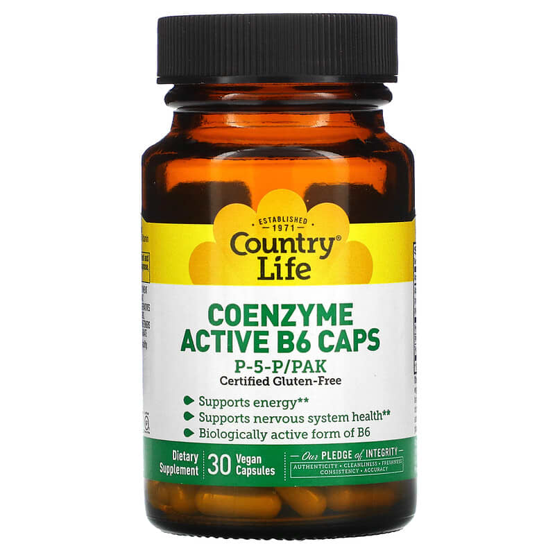 Country Life Coenzyme Active B6 Caps P-5-P/PAK 30 Vegan Capsules 15794062363