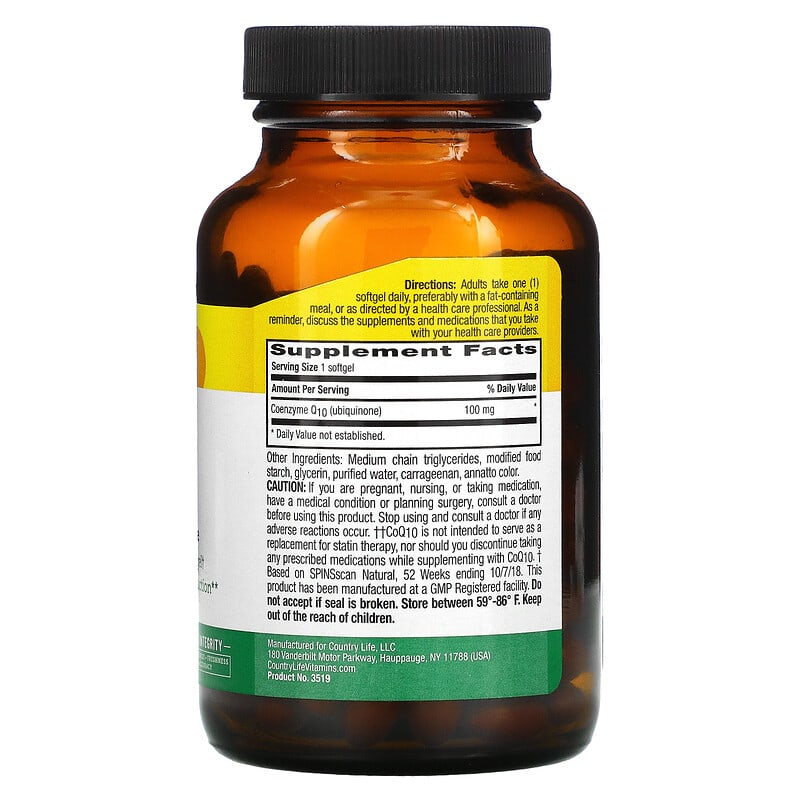 Country Life, CoQ10, 100 mg, 120 Vegan Softgels 15794035190