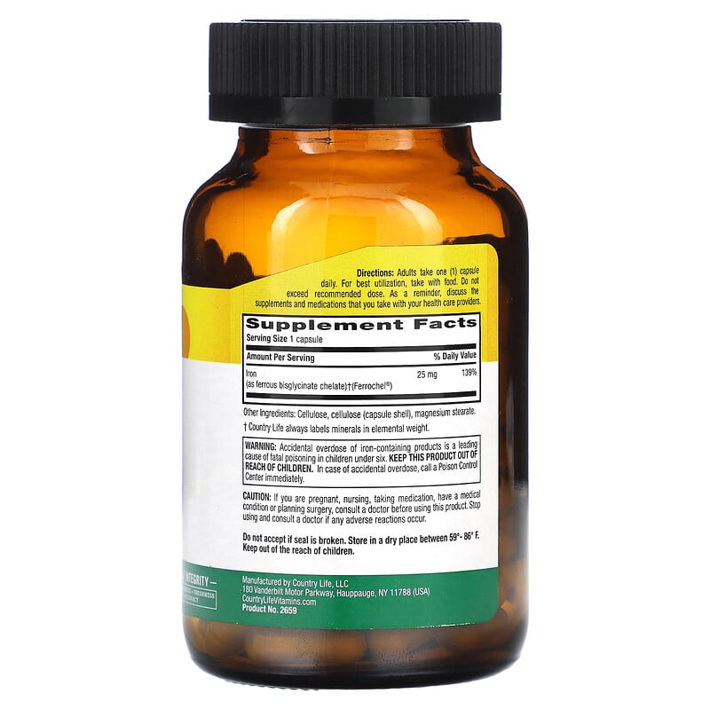 Country Life, Easy Iron, 25 mg, 90 Vegan Capsules 15794026594