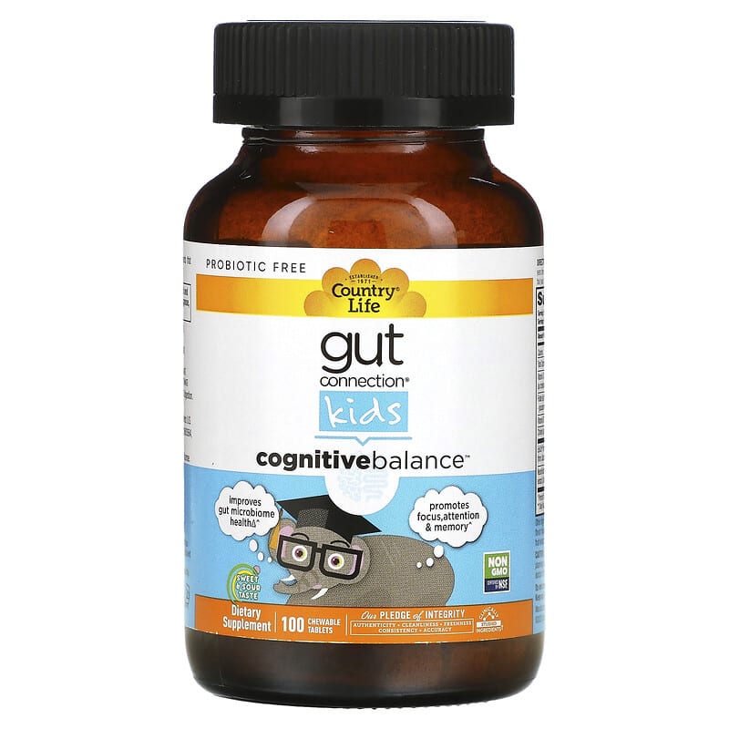 Country Life, Gut Connection Kids, Cognitive Balance, Sweet & Sour, 100 Chewable Tablets 15794030386