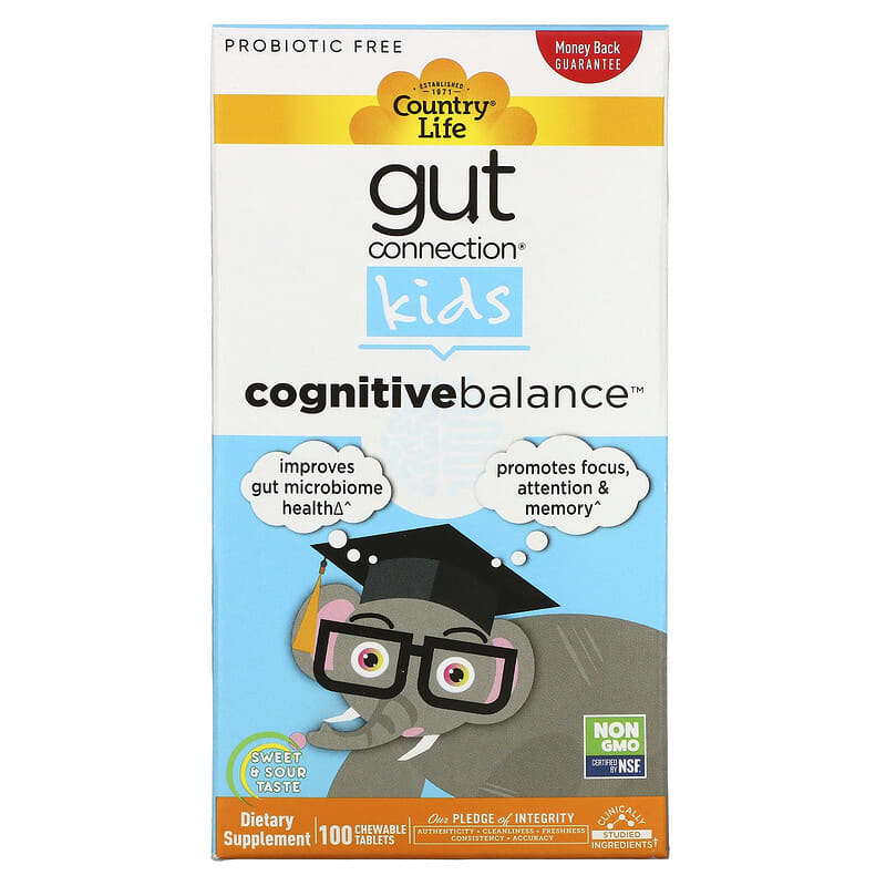 Country Life Gut Connection Kids Cognitive Balance Sweet & Sour 100 Chewable Tablets 15794030386