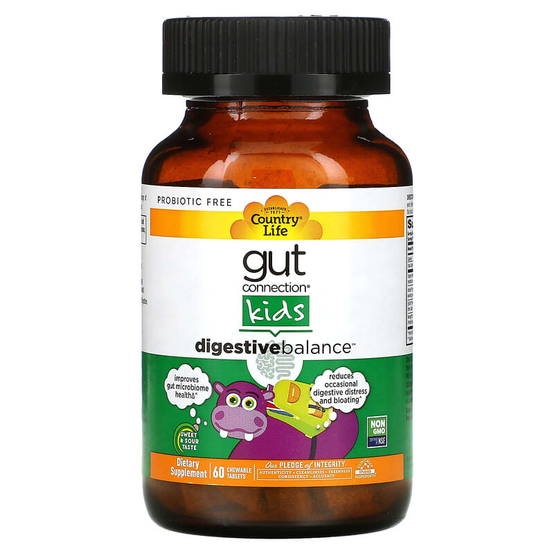 Country Life, Gut Connection Kids, Digestive Balance, Sweet & Sour,  60 Chewable Tablets 15794030362