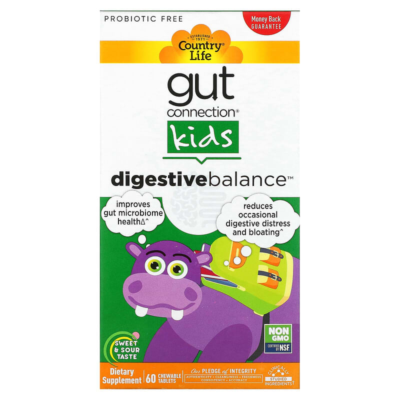 Country Life Gut Connection Kids Digestive Balance Sweet & Sour 60 Chewable Tablets 15794030362