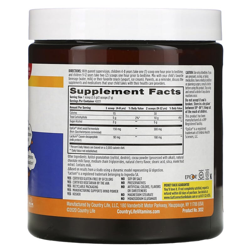 Country Life, Gut Connection Kids, Sleep Balance, Chocolate Flavor Powder, 5.1 oz (147 g) 15794030324