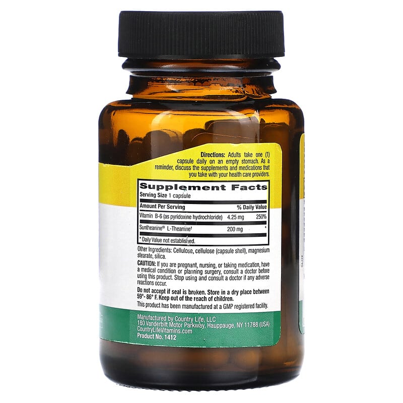 Country Life, L-Theanine, 200 mg, 60 Vegan Capsules 15794014126