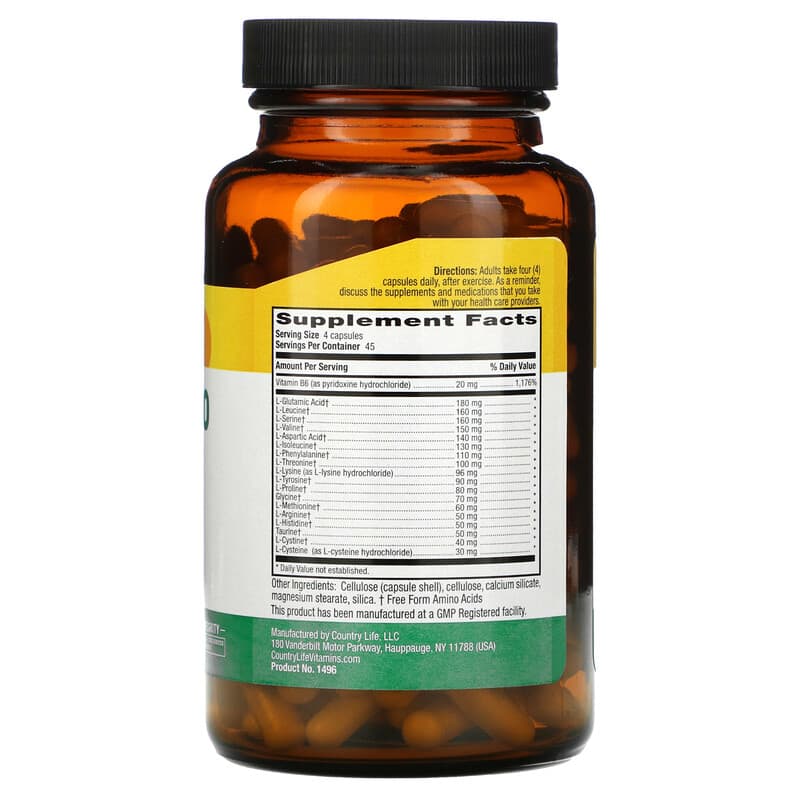 Country Life, Max-Amino Caps with Vitamin B-6, 180 Vegetarian Capsules 15794014966