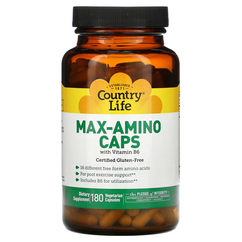 Country Life Max-Amino Caps with Vitamin B-6 180 Vegetarian Capsules 15794014966
