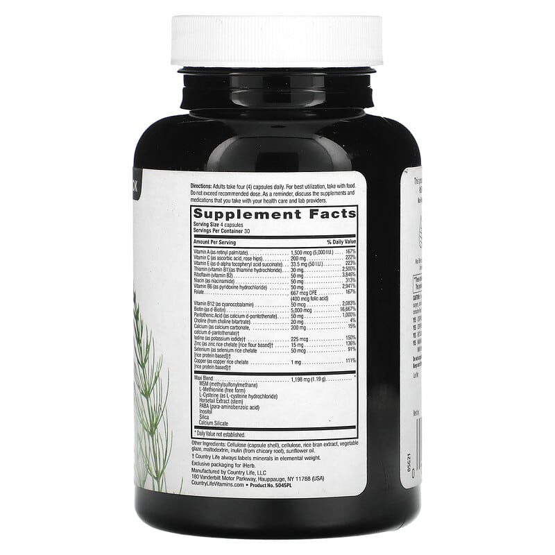 Country Life, Maxi-Hair Plus, 1,250 mcg, 120 Vegetarian Capsules 15794050452