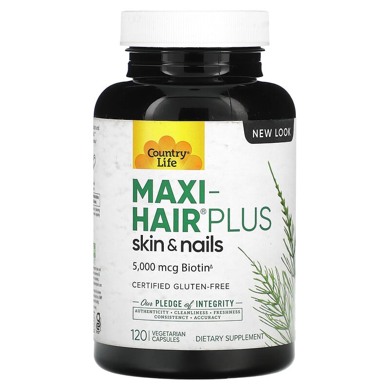Country Life Maxi-Hair Plus 1,250 mcg 120 Vegetarian Capsules 15794050452