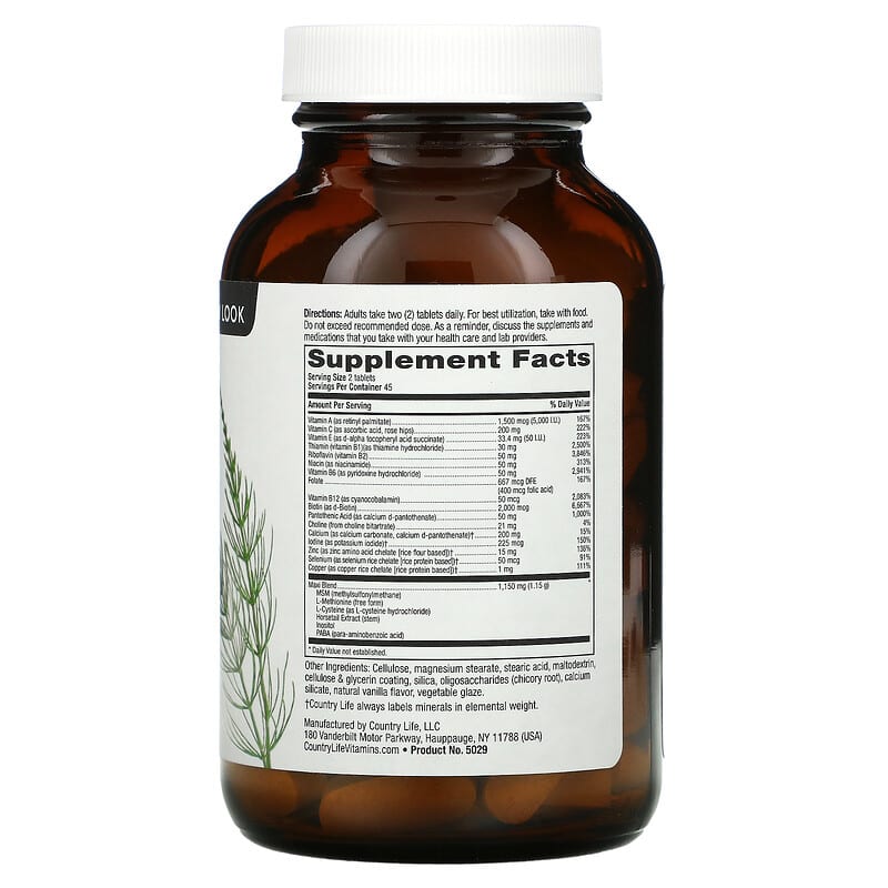 Country Life, Maxi-Hair, Skin & Nails, 90 Tablets 15794050292