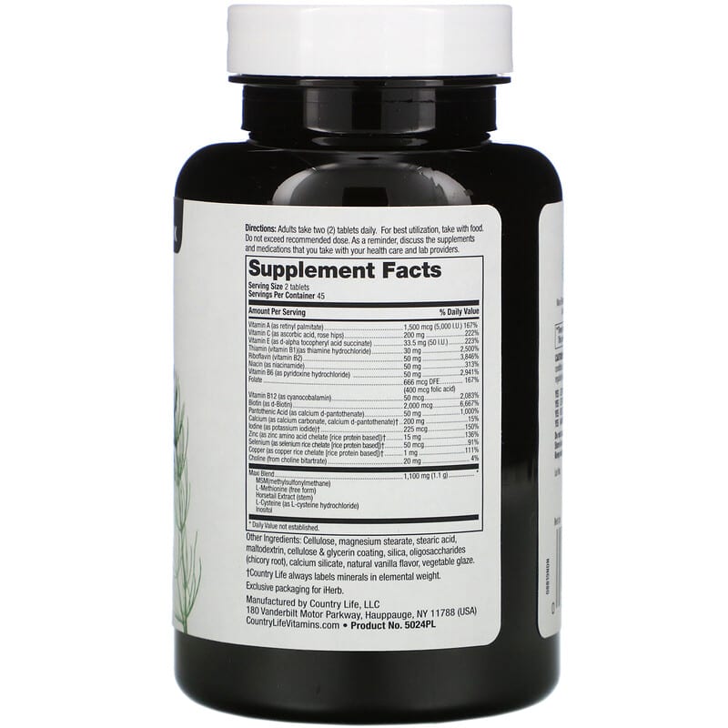 Country Life, Maxi-Hair, Skin & Nails, 90 Tablets 15794050247