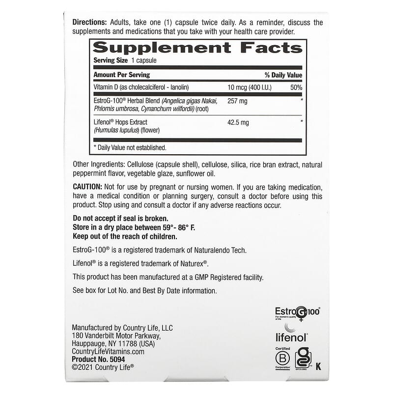 Country Life, Menopause Rescue, 60 Vegetarian Capsules 15794050940