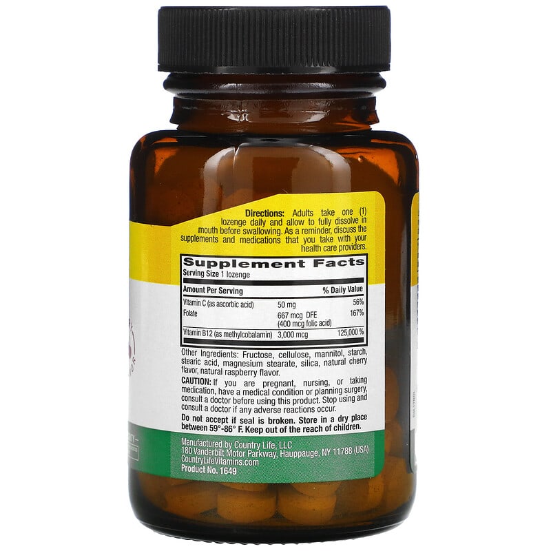 Country Life, Methyl B12, Berry, 3,000 mcg, 120 Lozenges 15794016496