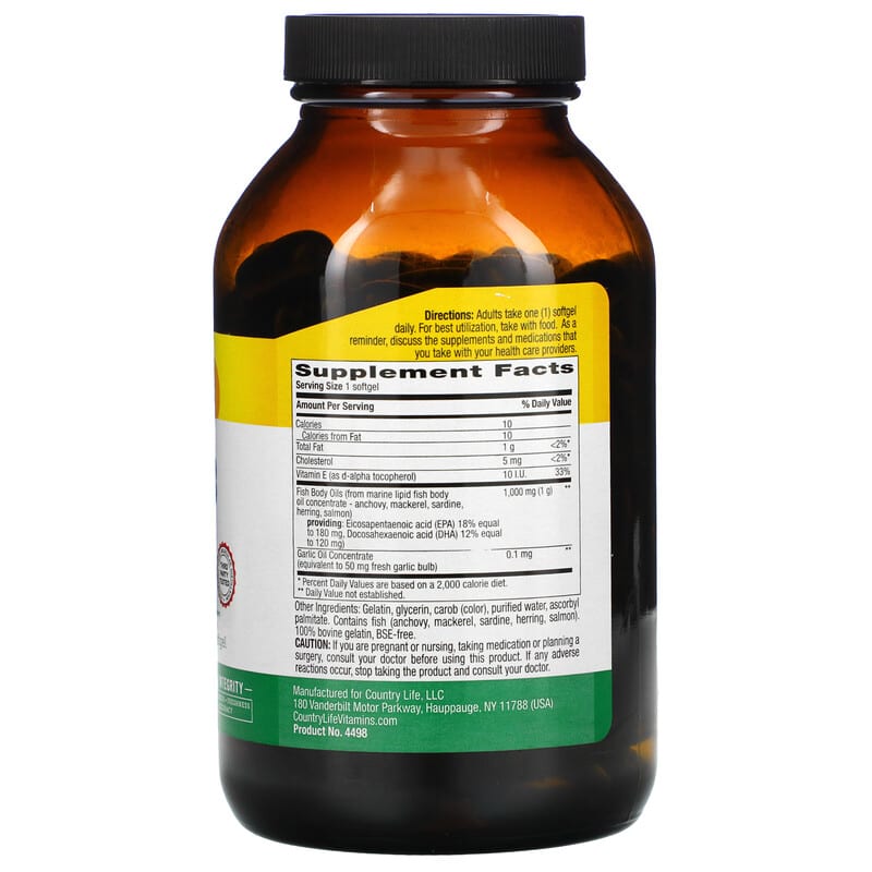 Country Life, Natural Omega-3, 1,000 mg, 200 Softgels 15794044987