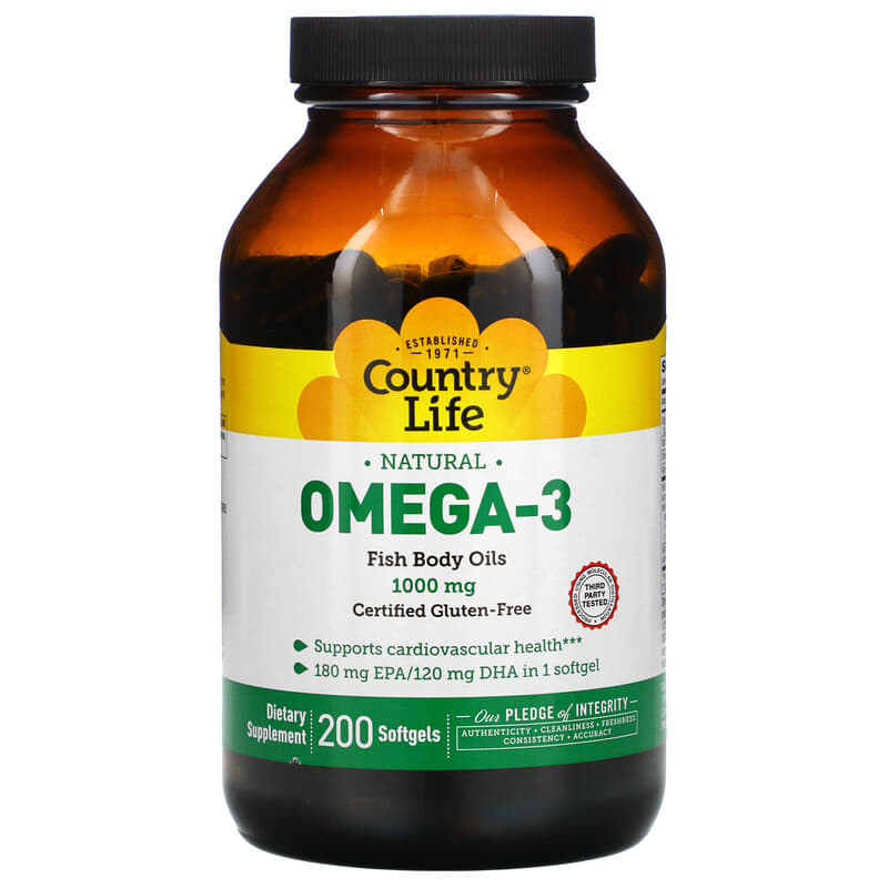 Country Life Natural Omega-3 1,000 mg 200 Softgels 15794044987