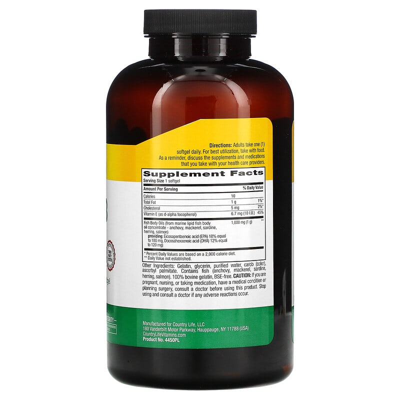 Country Life, Natural Omega-3, 1,000 mg, 300 Softgels 15794044505