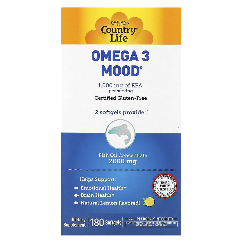Country Life Omega 3 Mood Natural Lemon 180 Softgels 15794041214