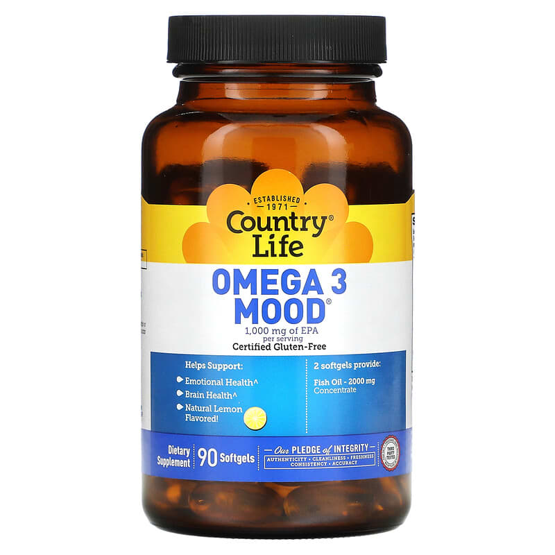 Country Life, Omega 3 Mood, Natural Lemon, 90 Softgels 15794041207