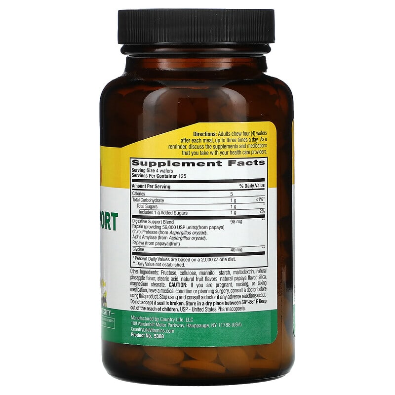 Country Life, Papaya Digestive Support, Pineapple Papaya, 500 Chewable Wafers 15794053880