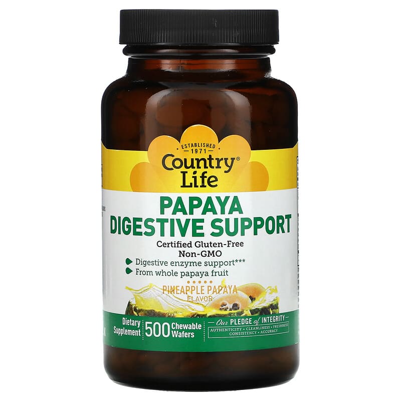 Country Life Papaya Digestive Support Pineapple Papaya 500 Chewable Wafers 15794053880