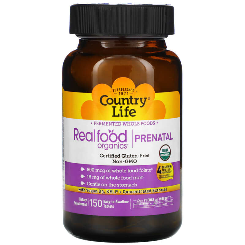 Country Life, Realfood Organics, Prenatal, 150 Easy-to-Swallow Tablets 15794091165