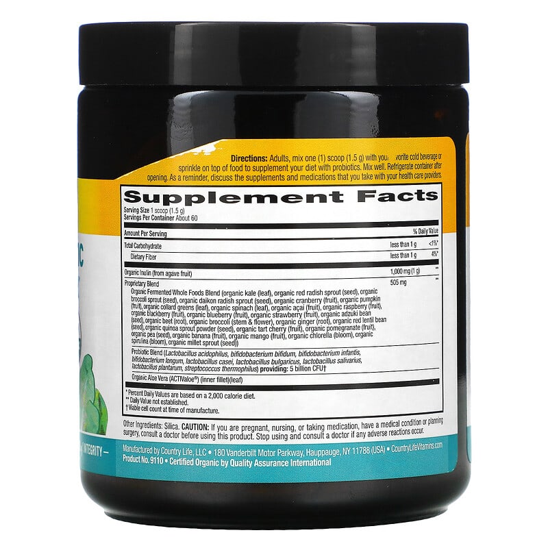 Country Life, Realfood Organics, Probiotic Daily Powder, 3.1 oz (90 g) 15794091103