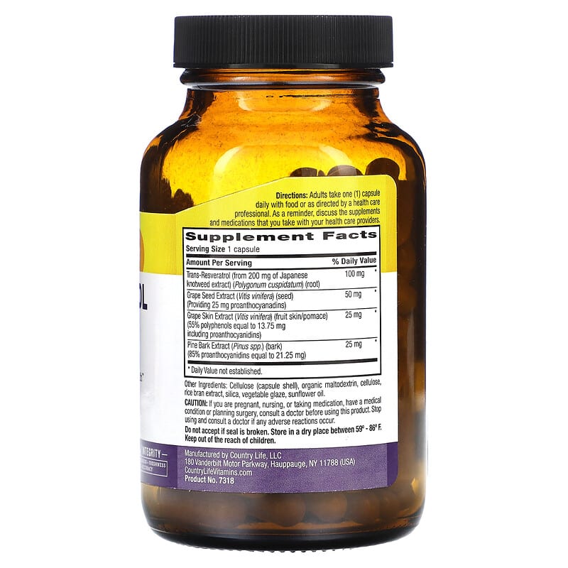 Country Life, Resveratrol Plus, 120 Vegan Capsules 15794073185
