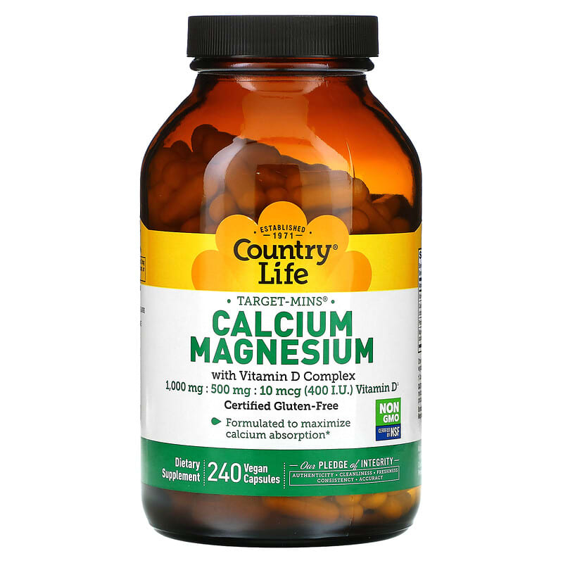 Country Life Target-Mins Calcium Magnesium with Vitamin D Complex 240 Vegan Capsules 15794024880