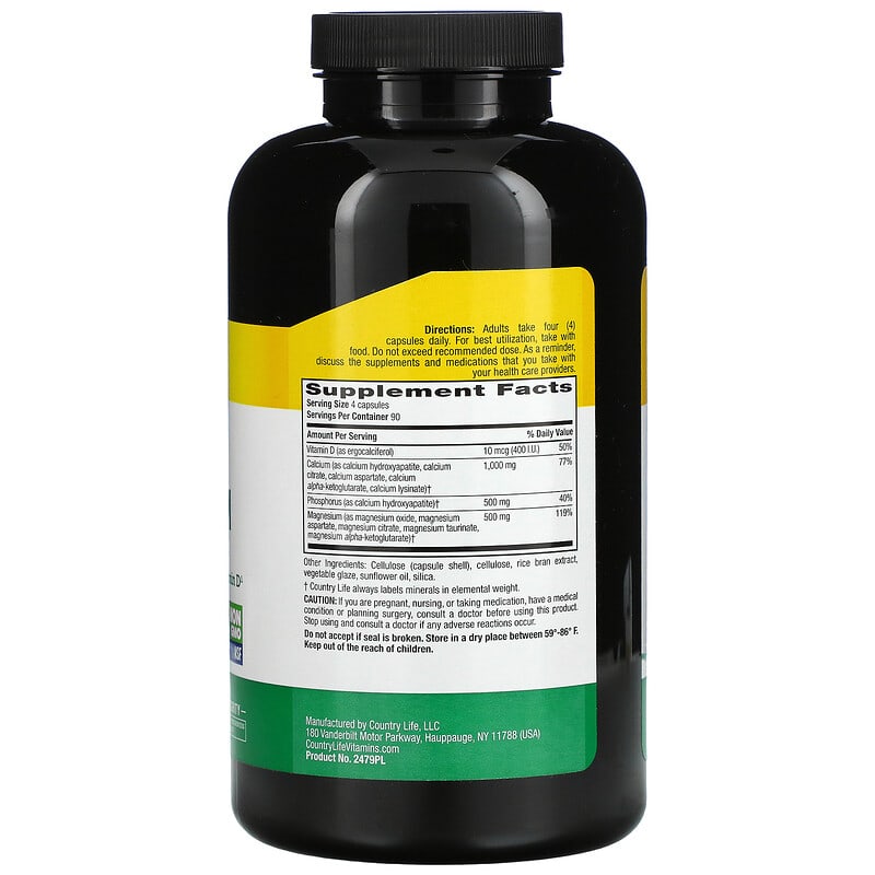 Country Life, Target-Mins Calcium Magnesium with Vitamin D Complex, 360 Vegan Capsules 15794024798