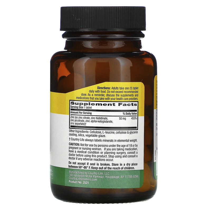 Country Life, Target-Mins Zinc, 50 mg, 180 Tablets 15794025214