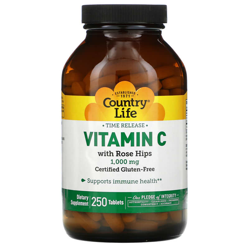 Country Life Time Release Vitamin C with Rose Hips 1,000 mg 250 Tablets 15794068730