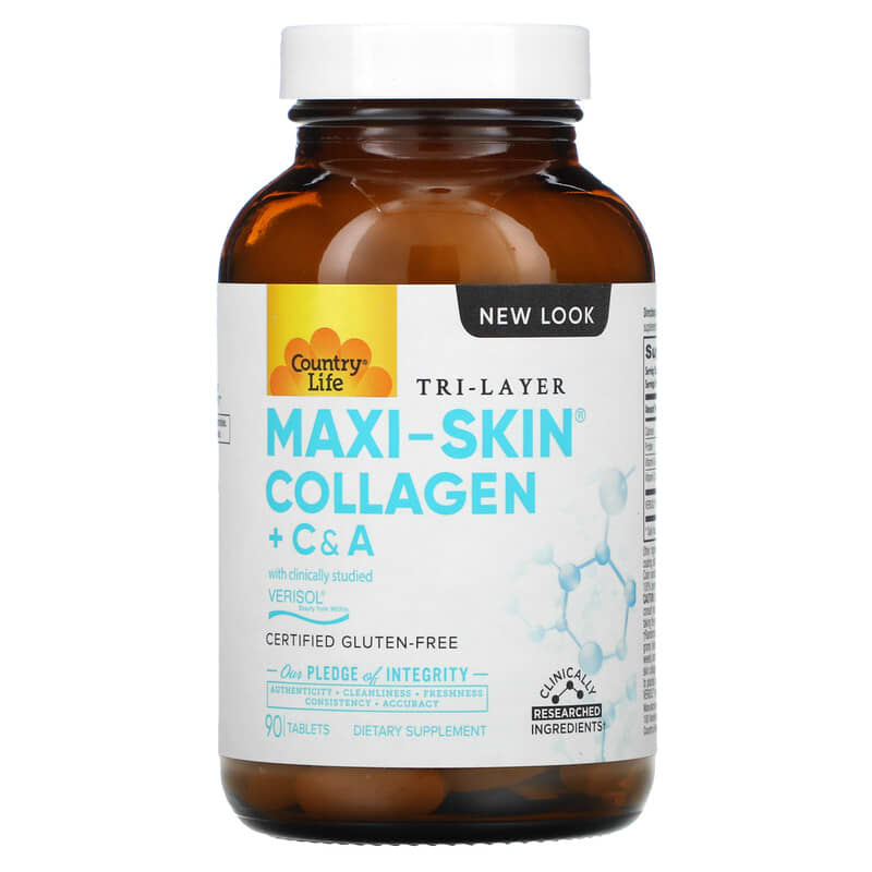 Country Life, Tri Layer Maxi-Skin Collagen + C & A, 90 Tablets 15794050605