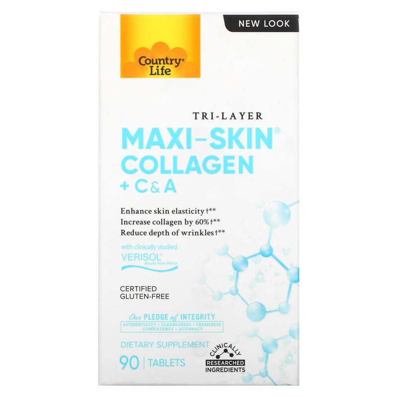 Country Life Tri Layer Maxi-Skin Collagen + C & A 90 Tablets 15794050605