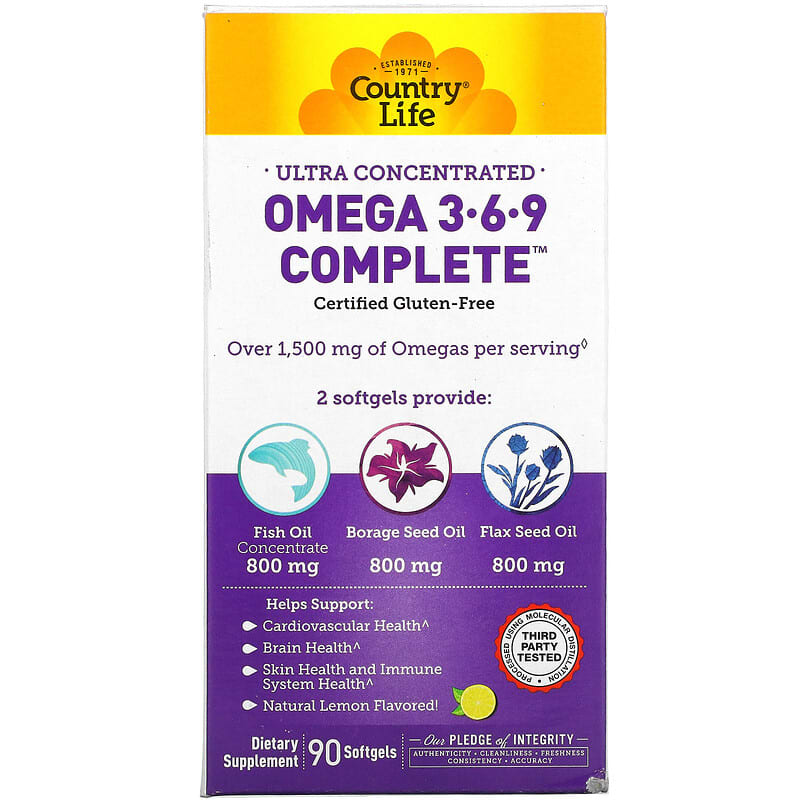 Country Life Ultra Concentrated Omega 3-6-9 Complete Natural Lemon 90 Softgels 15794041009