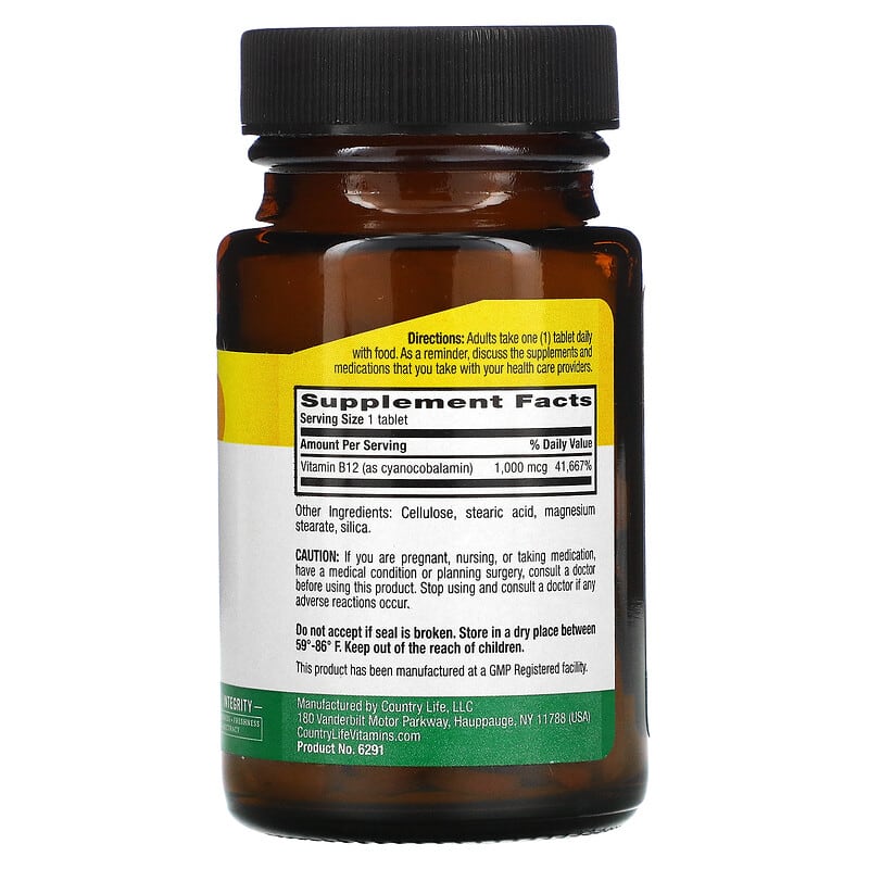 Country Life, Vitamin B12, 1000 mcg, 60 Tablets 15794062912