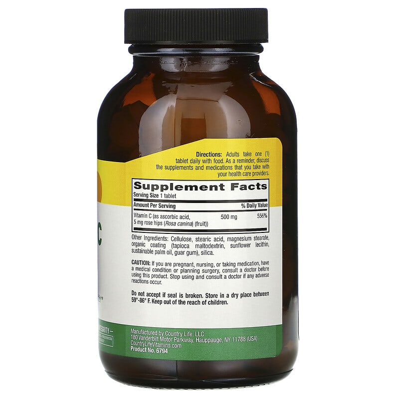 Country Life, Vitamin C with Rose Hips, 500 mg, 250 Tablets 15794067948