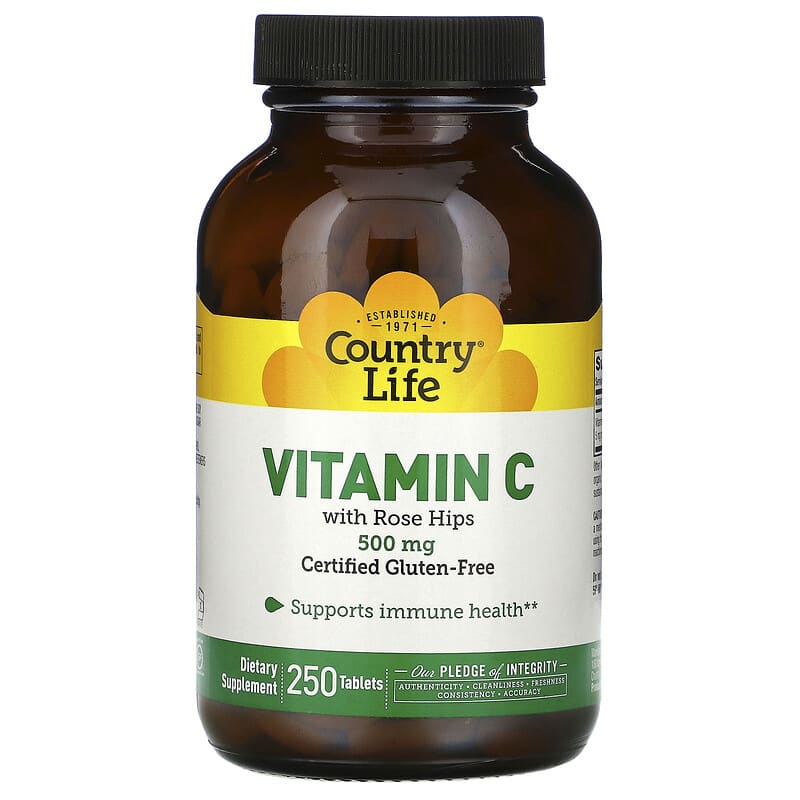 Country Life Vitamin C with Rose Hips 500 mg 250 Tablets 15794067948