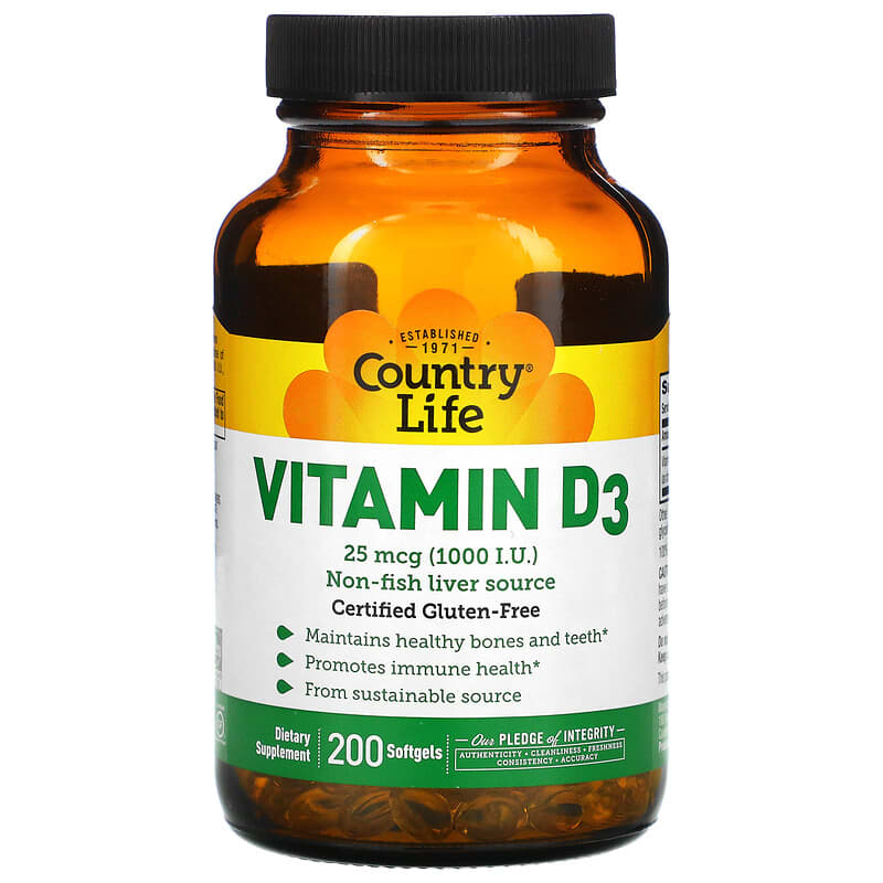 Country Life Vitamin D3 25 mcg (1,000 I.U.) 200 Softgels 15794058069