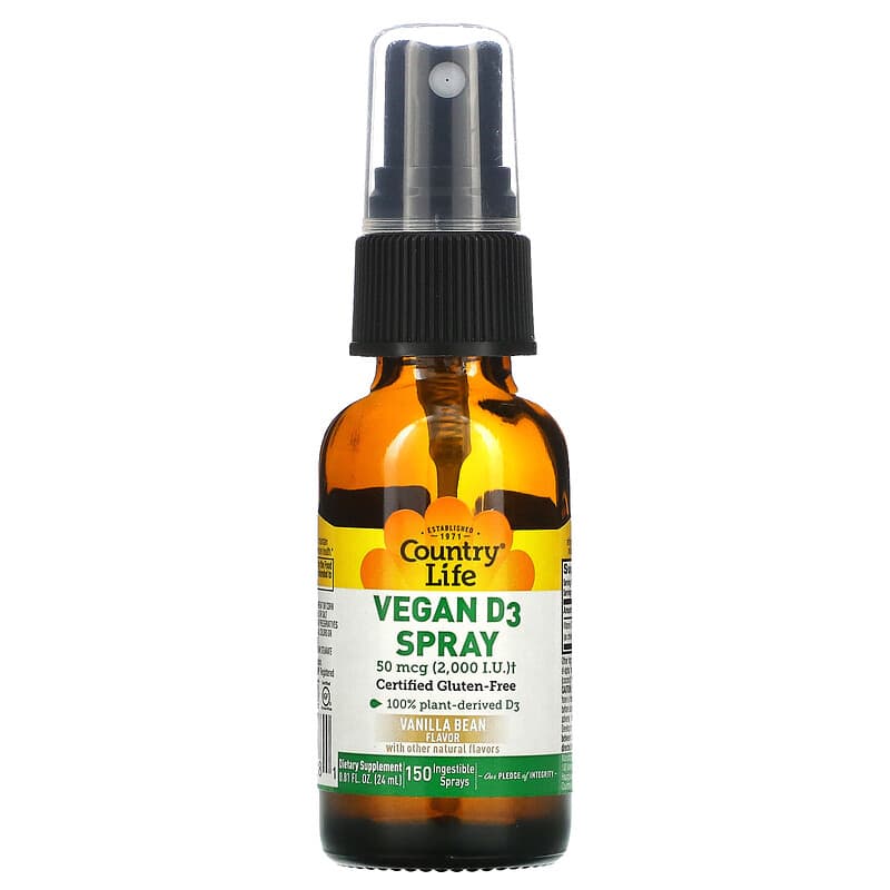Country Life, Vitamin D3 Spray, Vanilla Bean, 50 mcg (2,000 IU), 150 Ingestible Sprays, 0.81 fl oz (24 ml) 15794058281