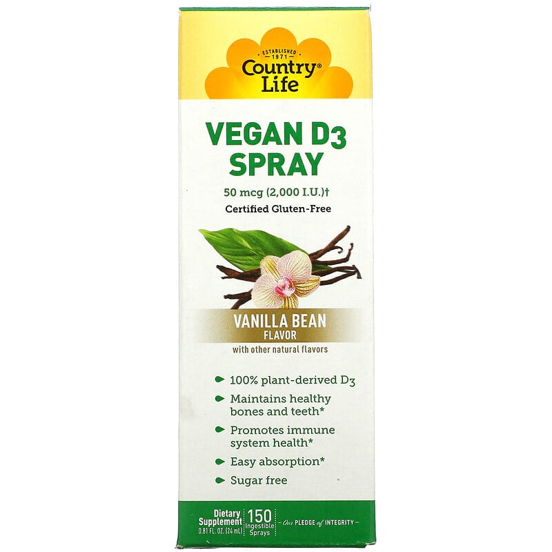 Country Life Vitamin D3 Spray Vanilla Bean 50 mcg (2,000 IU) 150 Ingestible Sprays 0.81 fl oz (24 ml) 15794058281