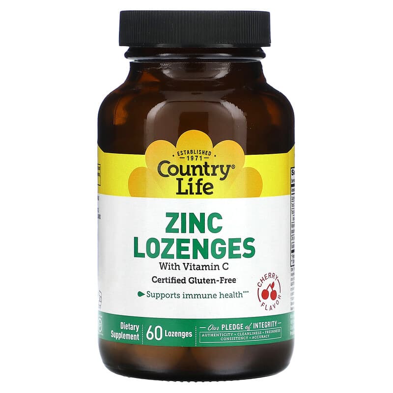 Country Life Zinc Lozenges with Vitamin C Cherry 60 Lozenges 15794029434