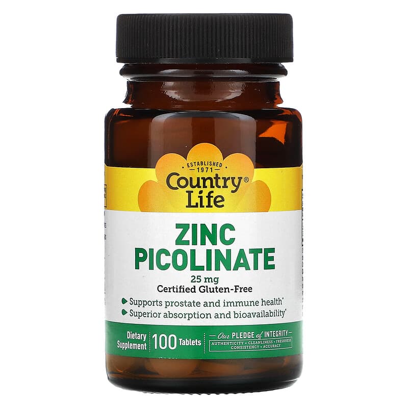 Country Life Zinc Picolinate 25 mg 100 Tablets 15794029670