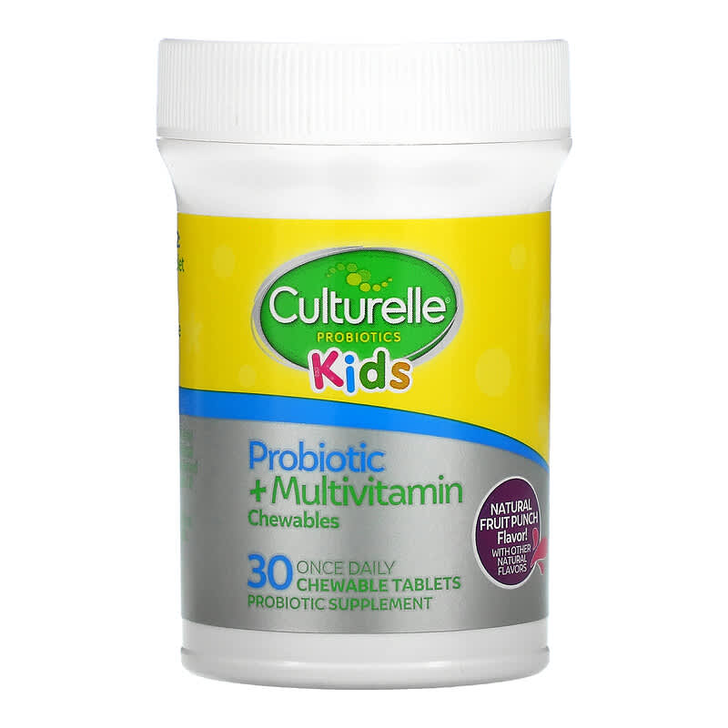 Culturelle, Kids, Probiotic + Multivitamin Chewables, 3 Years +, Natural Fruit Punch, 30 Chewable Tablets 49100400761