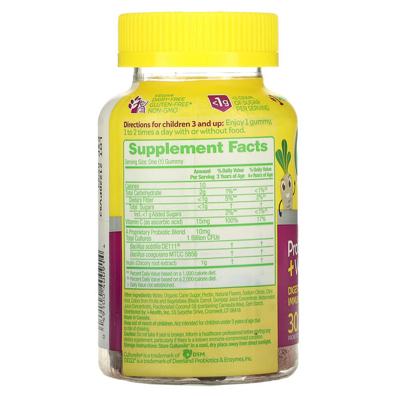 Culturelle, Kids, Probiotic + Veggie Fiber Gummies, Berry Blast , 30 Gummies 49100400914
